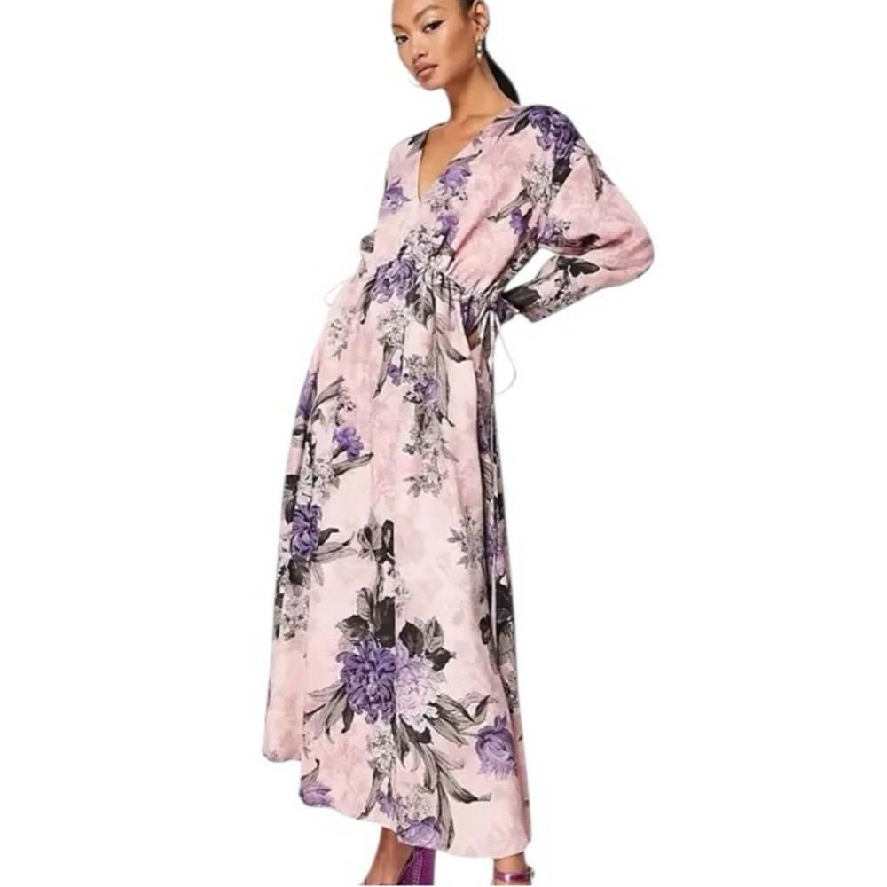 ASOS Edition Midi Dress in a Dusky Pink and Purple Floral Print